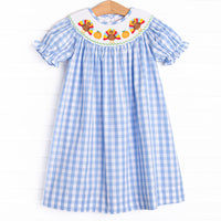 Wild Turkey Smocked Bishop Dress, Blue