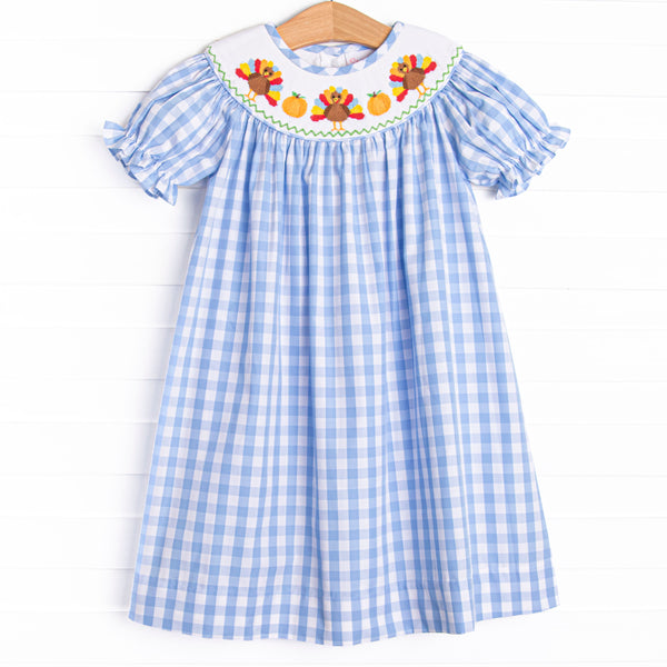 Wild Turkey Smocked Bishop Dress, Blue