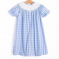 Wild Turkey Smocked Bishop Dress, Blue