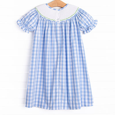 Wild Turkey Smocked Bishop Dress, Blue