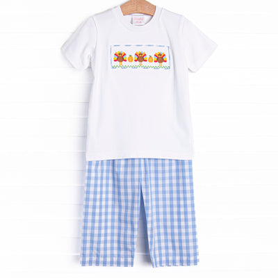 Wild Turkey Smocked Pant Set, Blue