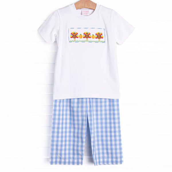 Wild Turkey Smocked Pant Set, Blue