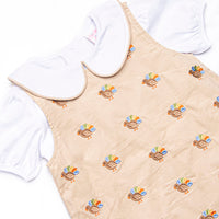 Tail Feather Turkeys Embroidered Dress Set, Tan