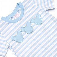 Mr. Mouse Trio Applique Short Set, Blue Stripe