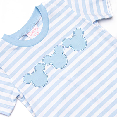 Mr. Mouse Trio Applique Short Set, Blue Stripe
