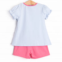 Poppy Ruffle Short Set, Pink and Blue Stripe