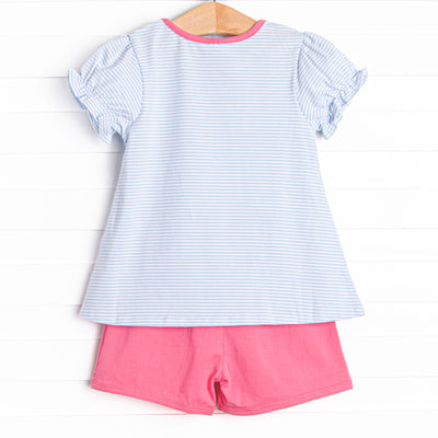 Poppy Ruffle Short Set, Pink and Blue Stripe
