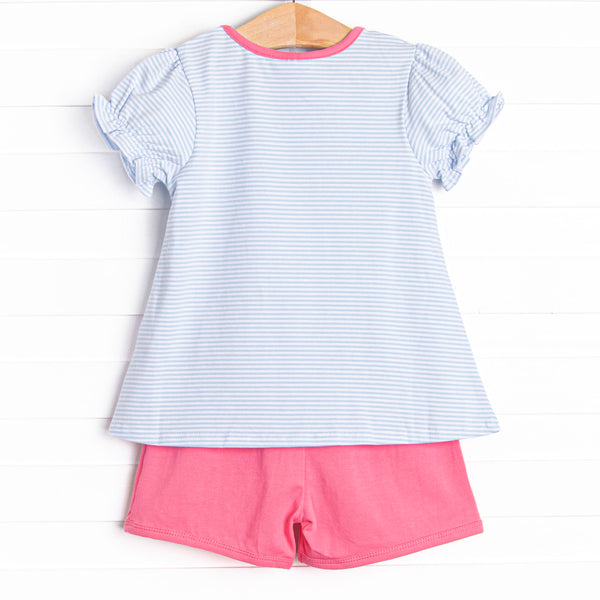 Poppy Ruffle Short Set, Pink and Blue Stripe