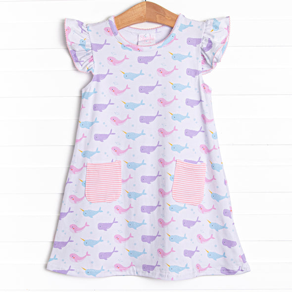 Nora Narwhal Pocket Dress, Pink