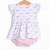 Nora Narwhal Diaper Set, Pink