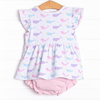 Nora Narwhal Diaper Set, Pink