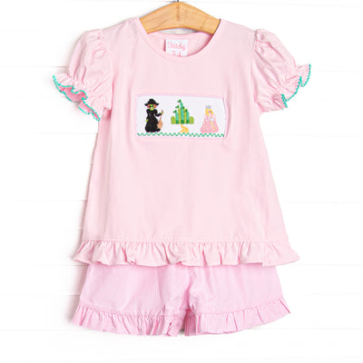 Emerald Enchantment Smocked Ruffle Short Set, Pink