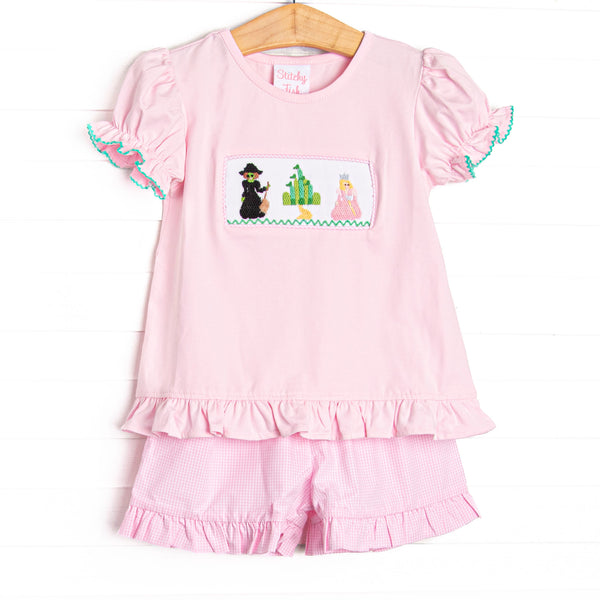 Emerald Enchantment Smocked Ruffle Short Set, Pink