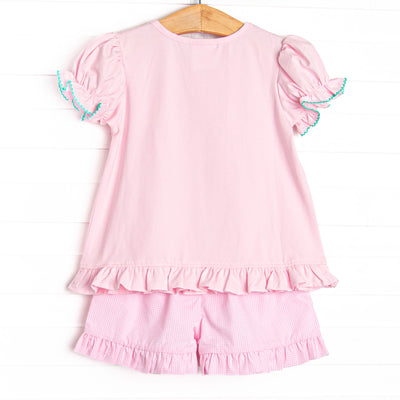 Emerald Enchantment Smocked Ruffle Short Set, Pink