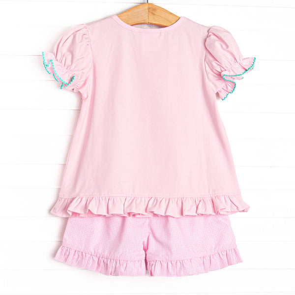 Emerald Enchantment Smocked Ruffle Short Set, Pink