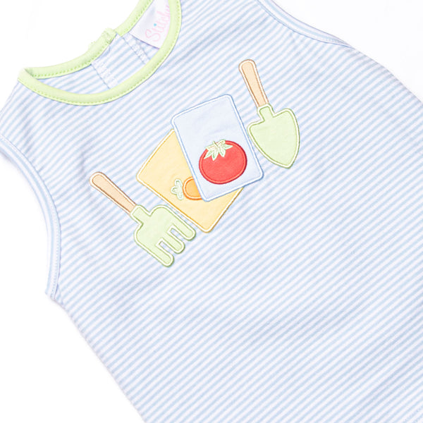 Springtime Sowing Applique Diaper Set, Blue
