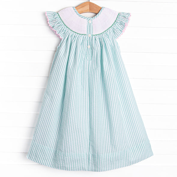 Aquamarine Mermaid Smocked Bishop Dress, Aqua