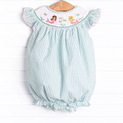 Aquamarine Mermaid Smocked Bubble, Aqua