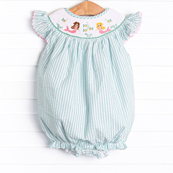 Aquamarine Mermaid Smocked Bubble, Aqua