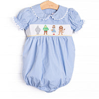 Wandering to See the Wizard Smocked Girl Bubble, Blue