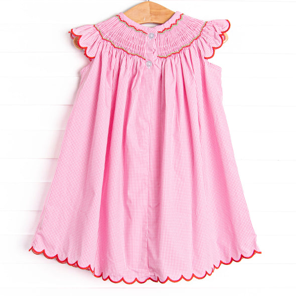 Strawberry Blooms Smocked Bishop Dress, Pink