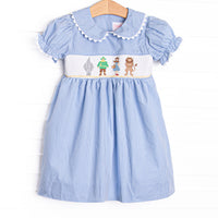 Wandering to See the Wizard Smocked Dress, Blue