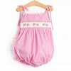 Strawberry Blooms Smocked Ruffle Bubble, Pink