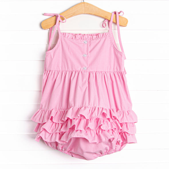 Strawberry Blooms Smocked Ruffle Bubble, Pink
