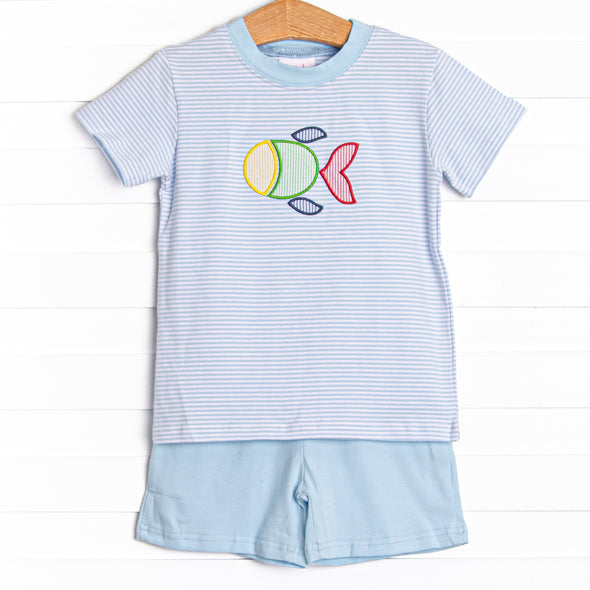Fintastic Friend Applique Short Set, Blue