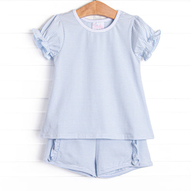 Poppy Ruffle Short Set, Blue Stripe