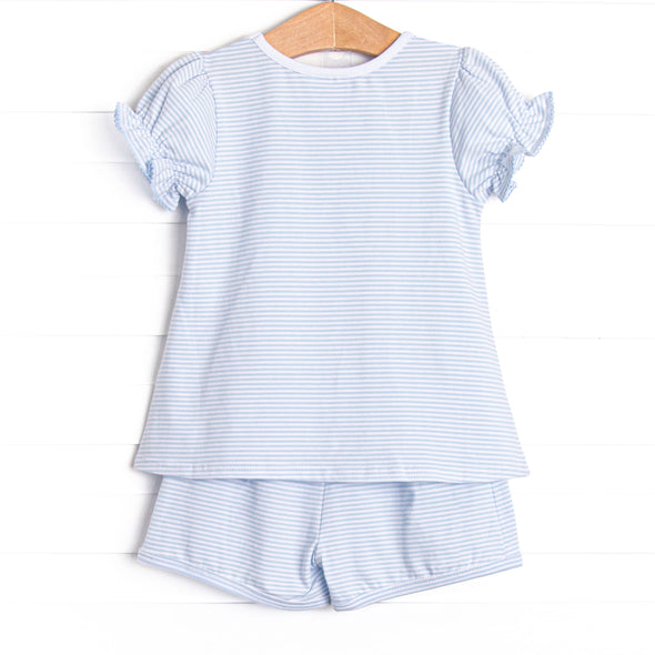 Poppy Ruffle Short Set, Blue Stripe