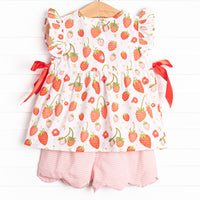 Strawberry Blooms Side Tie Short Set, Red