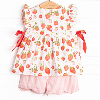 Strawberry Blooms Side Tie Short Set, Red