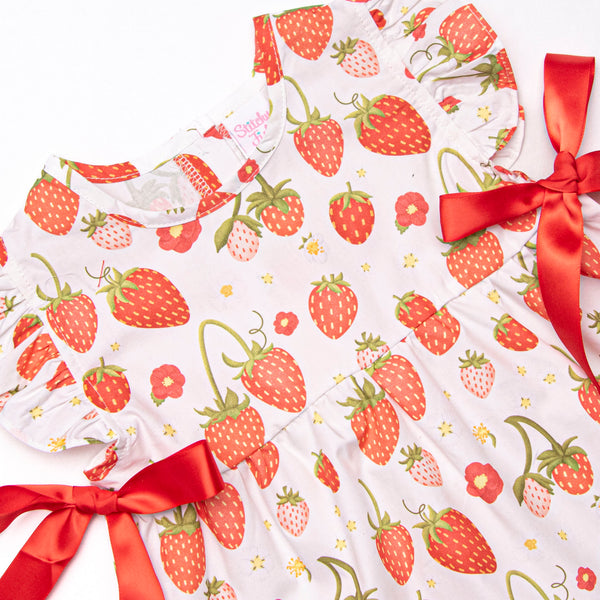 Strawberry Blooms Side Tie Short Set, Red