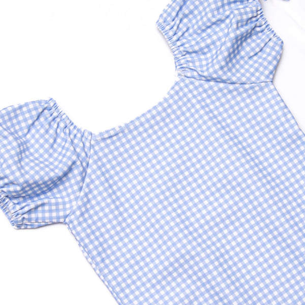 Lakeside Gingham Puff Sleeve One Piece, Blue