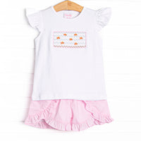 Swimming Season Smocked Ruffle Short Set, Pink