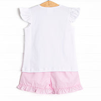 Swimming Season Smocked Ruffle Short Set, Pink