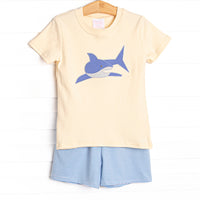 Splashing Sharks Applique Short Set, Yellow