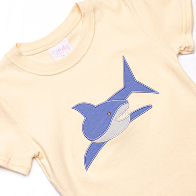 Splashing Sharks Applique Short Set, Yellow