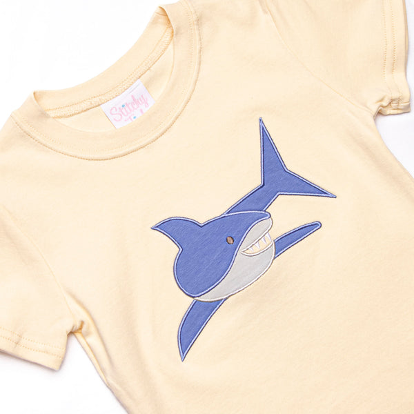 Splashing Sharks Applique Short Set, Yellow