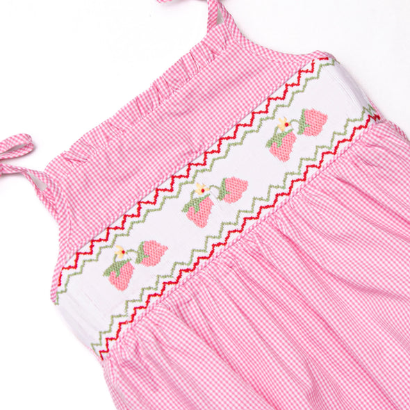 Strawberry Blooms Smocked Ruffle Bubble, Pink