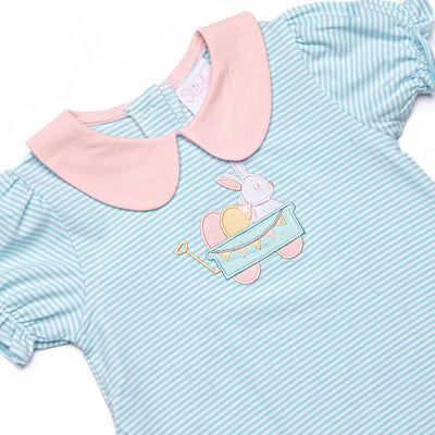 Haulin' Hare Applique Bubble, Mint Stripe