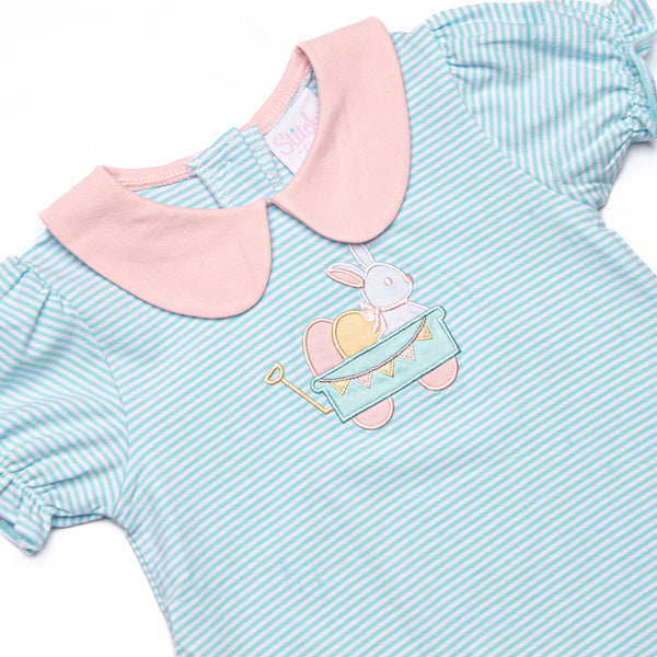 Haulin' Hare Applique Bubble, Mint Stripe