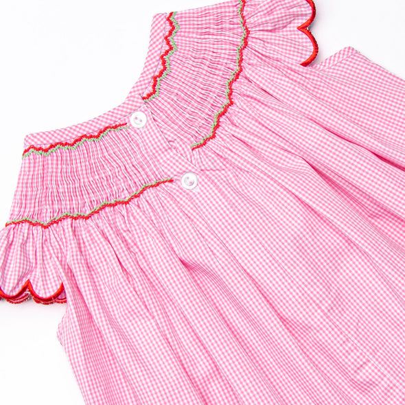 Strawberry Blooms Smocked Bishop Dress, Pink