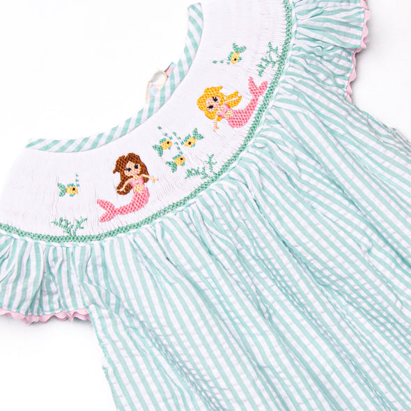Aquamarine Mermaid Smocked Bubble, Aqua