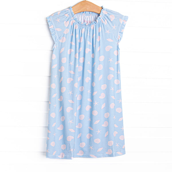 Pink Shoreline Shells Bamboo Night Gown, Blue