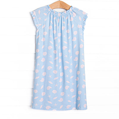 Pink Shoreline Shells Bamboo Night Gown, Blue