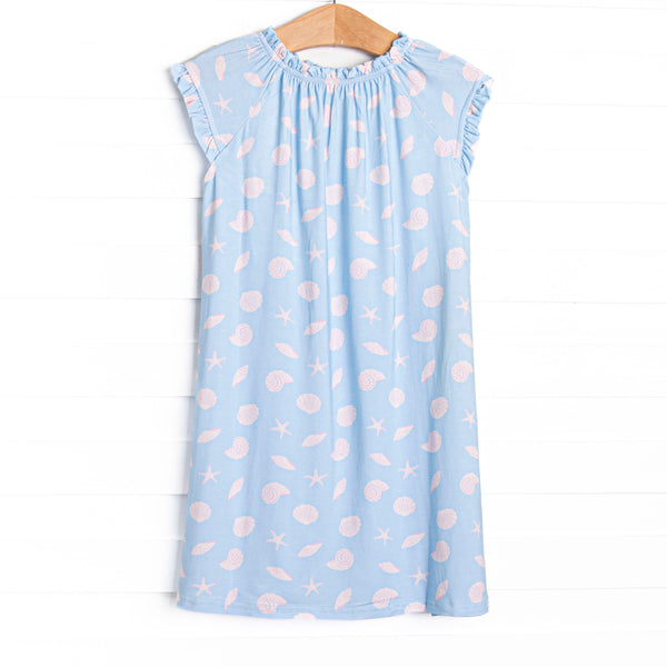 Pink Shoreline Shells Bamboo Night Gown, Blue