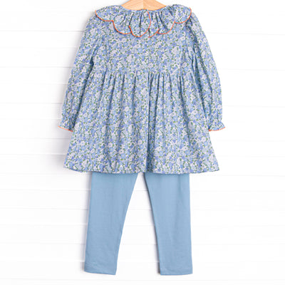 Pumpkin Posy Smocked Legging Set, Blue