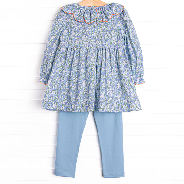 Pumpkin Posy Smocked Legging Set, Blue